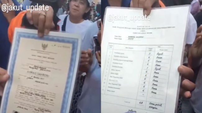 Tangkapan layar ijazah SMP Ahmad Sahroni beserta nilainya. [Instagram @jakut_update]